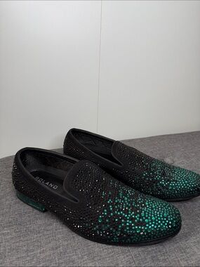 Bolano Men's Black Slip-On Loafers with Gems And Crystal Heel